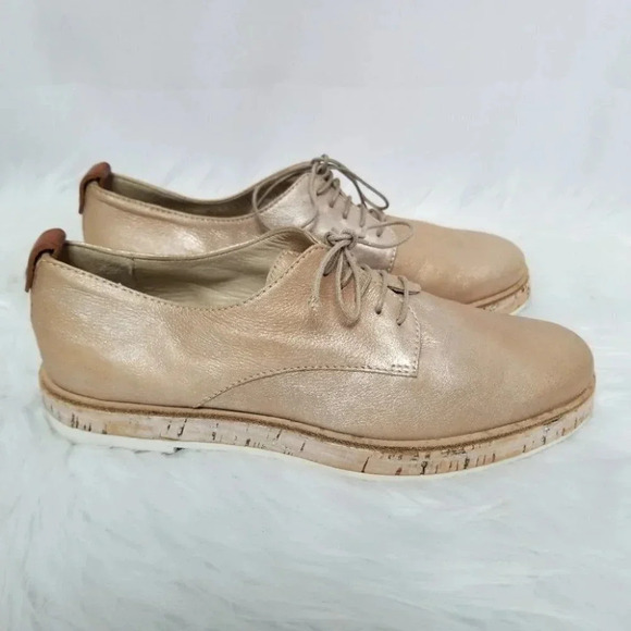 AGL 36 Juliet  Calf Leather Rose Metallic Oxfords Cork Rubber Soles - Picture 16 of 16